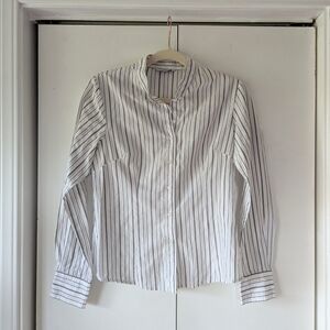Atmosphere White and Black Striped Button Down Shirt